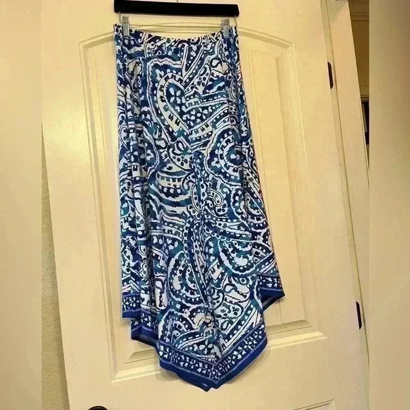 Chico's Blue Paisley Handkerchief Skirt Asymetrical Maxie Stretch Pull On Medium - Picture 3 of 6